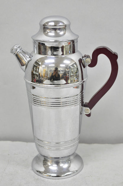 Art Deco Silver Plated Red Bakelite Handle Martini Bar Cocktail Shaker Pitcher