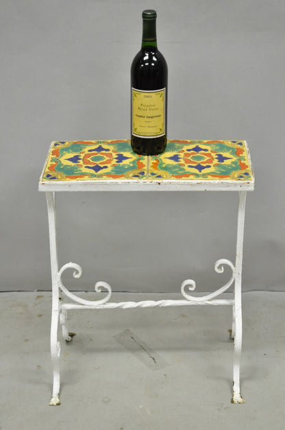 Antique Arts & Crafts Wrought Iron Side Table w/ Catalina California Tile Top