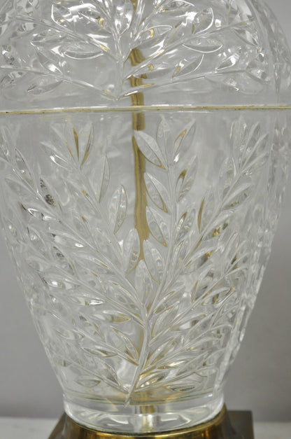Vintage Chinoiserie Heavy Leaded Glass Wheat Sheaf Ginger Jar Table Lamps, Pair