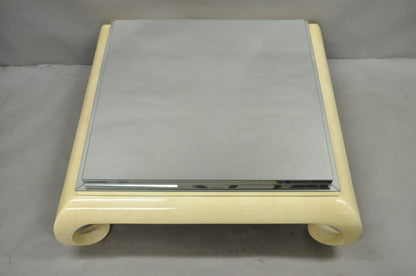 Vintage Chinoiserie Bone Lacquered Oriental Ming Style Mirrored Coffee Table