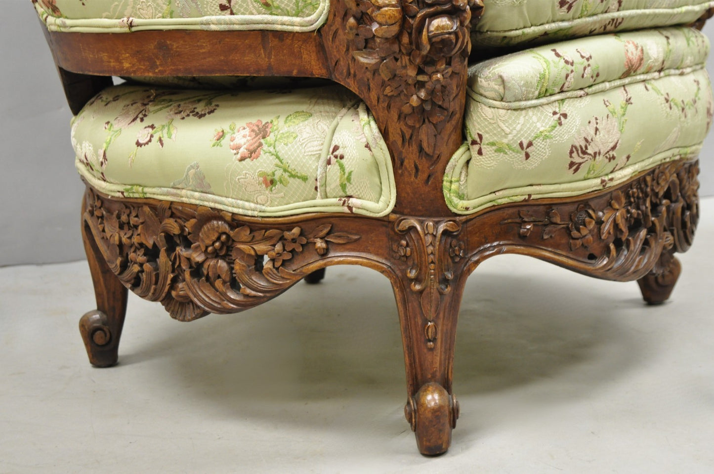 Antique Italian Regency Swan Carved Walnut French Victorian Club Lounge Chair