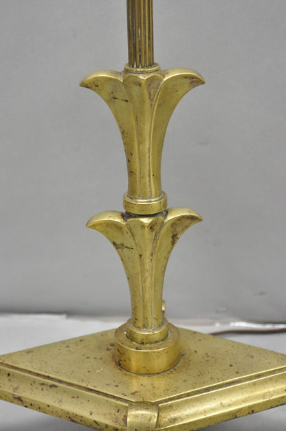 Antique Giacometti Style Brass Bronze Fleur de Lis Gothic Pole Floor Lamp - Pair