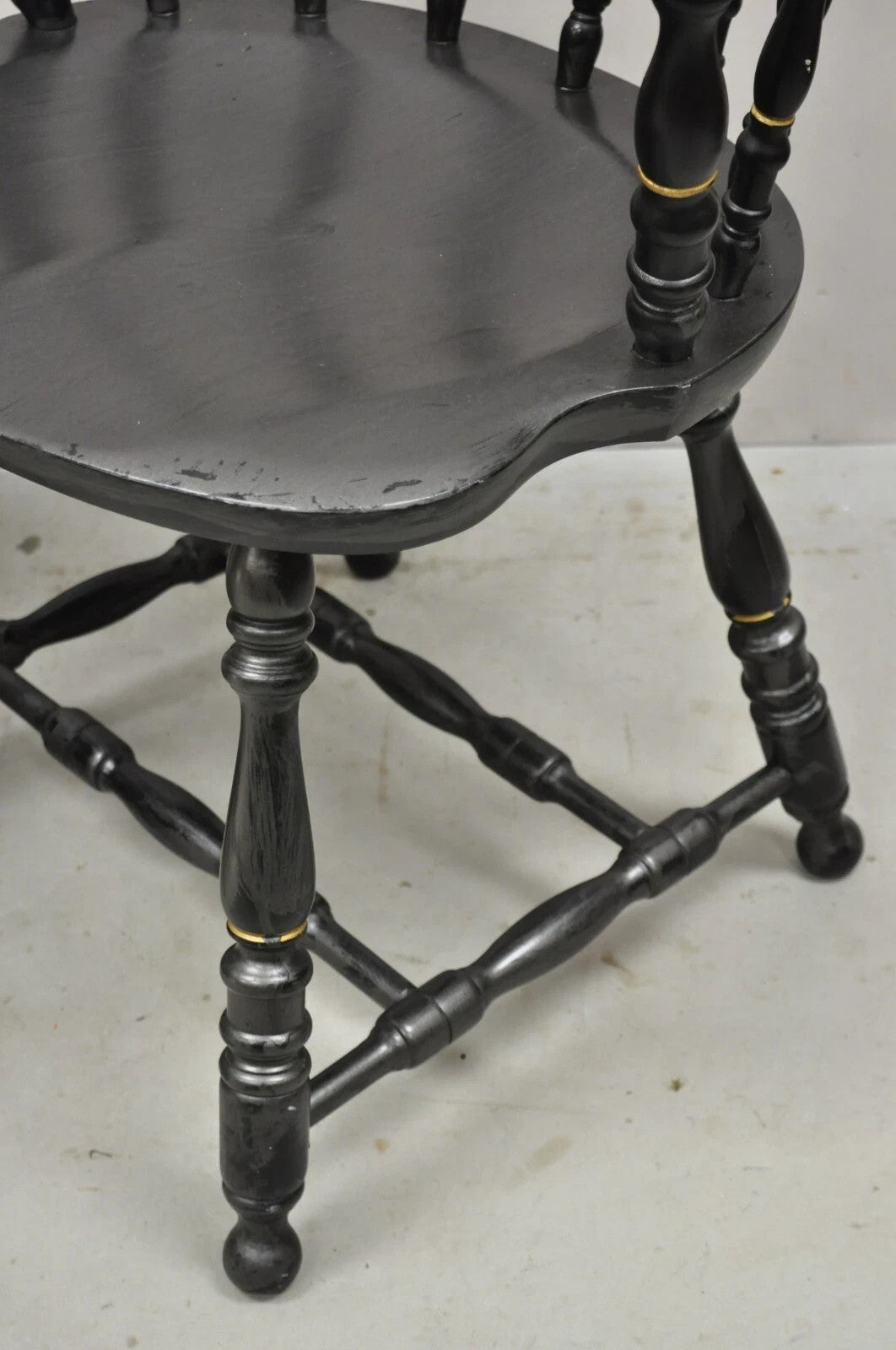 Vintage S. Bent & Bros Black Painted Eagle Colonial Pub Arm Chairs - a Pair