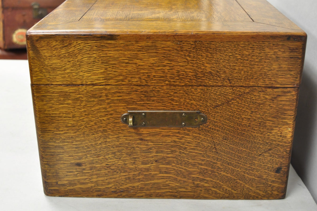 Antique Arts & Crafts Quartersawn Oak Fitted Silverware Case Flatware Chest Box