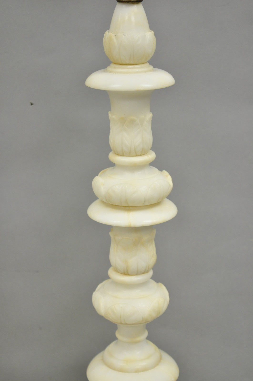 Antique Italian Neoclassical Carved Alabaster Marble Column Table Lamps - a Pair