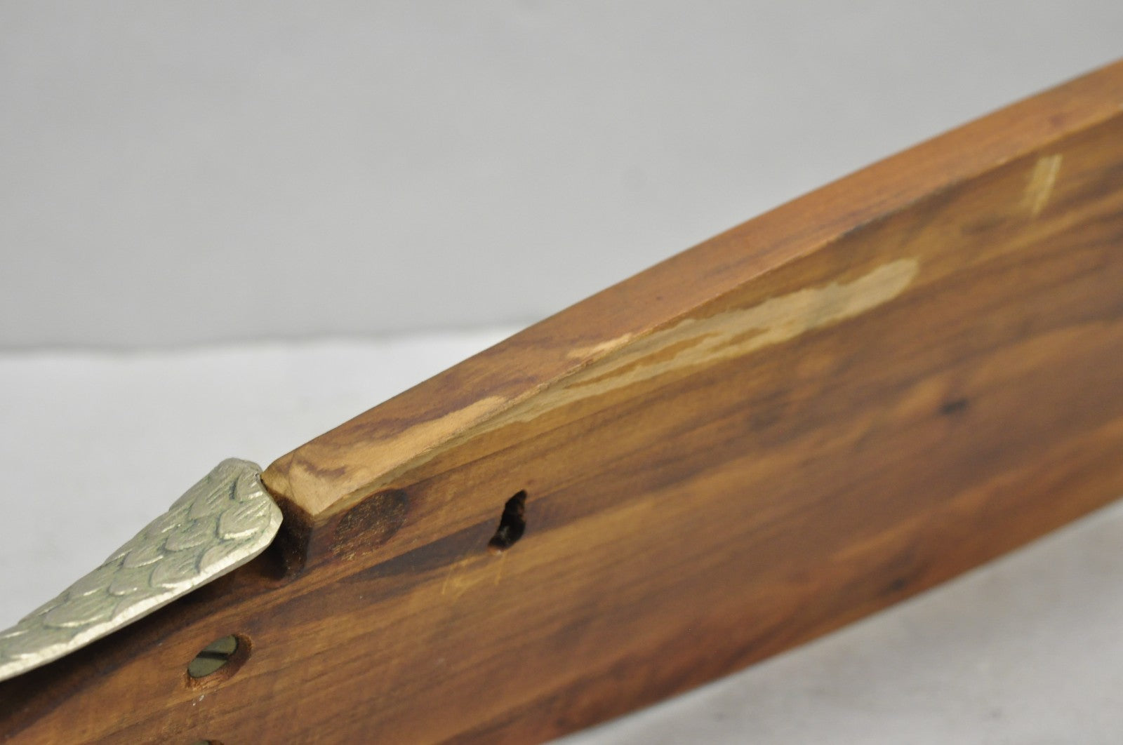 Vintage Mid Century Modern Teak Wood & Metal Fish Serving Platter Cutting Board