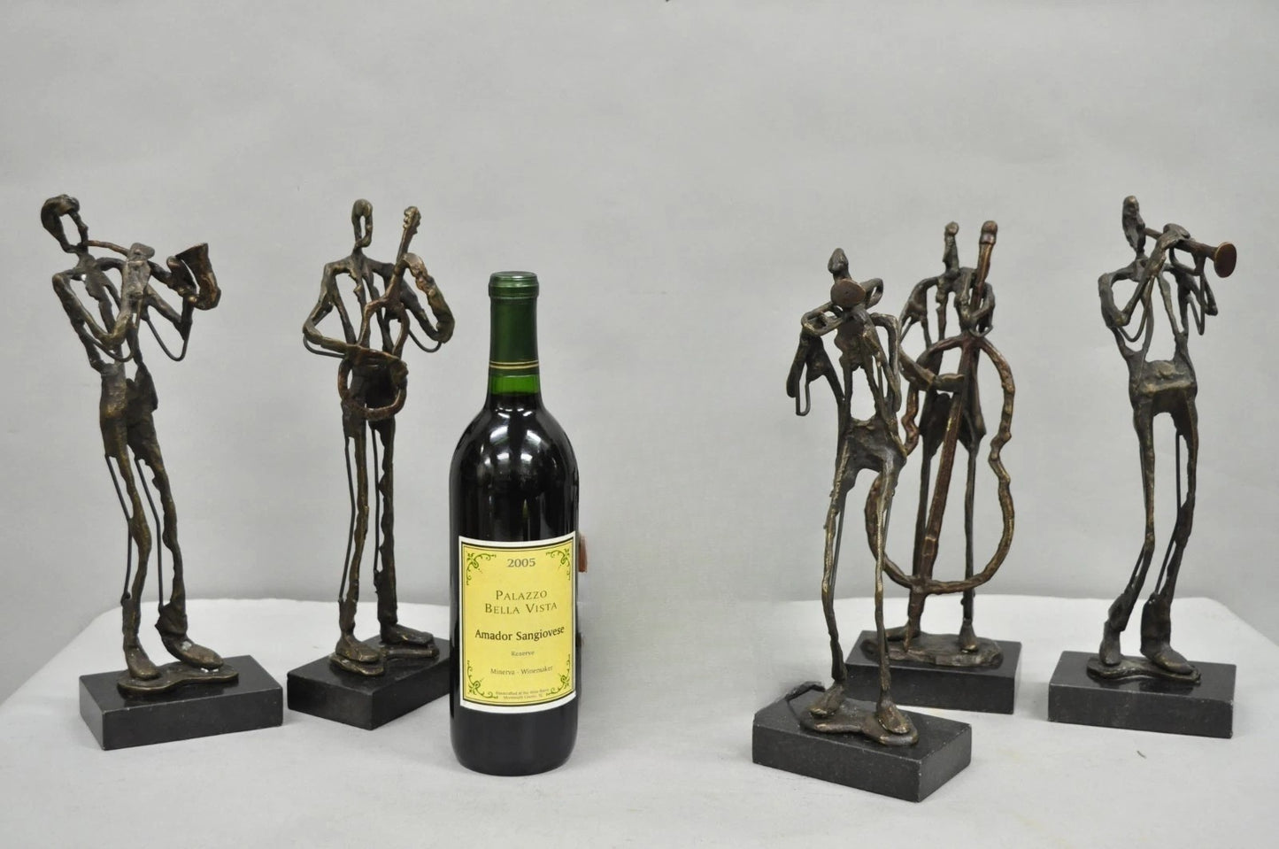 Contemporary Brutalist Style Bronze & Marble Jazz Musician Band Figures 5 Pc Set