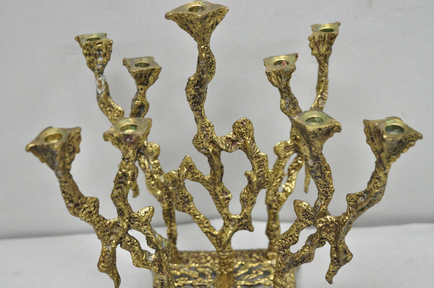 Vintage Mid Century Modern Brutalist Brass Judaica Candelabra by Wainberg