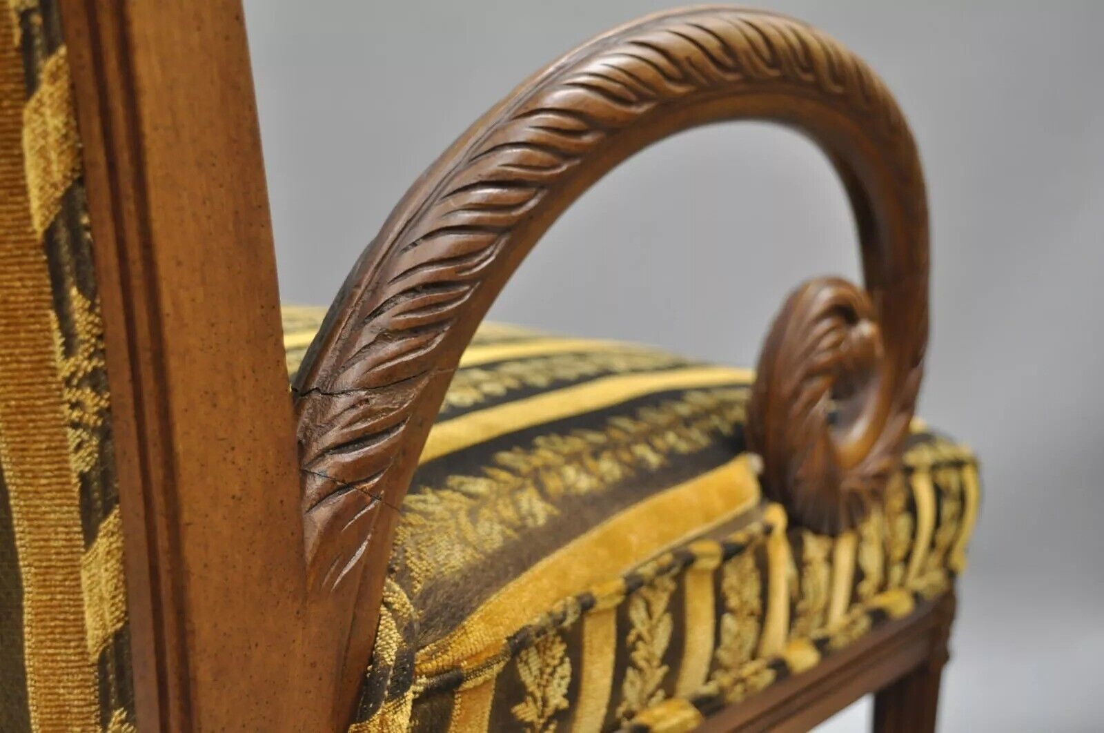 Grosfeld House Hollywood Regency Mahogany Plume Feather Carved Arm Chairs - Pair