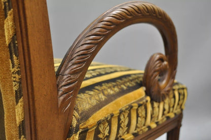 Grosfeld House Hollywood Regency Mahogany Plume Feather Carved Arm Chairs - Pair