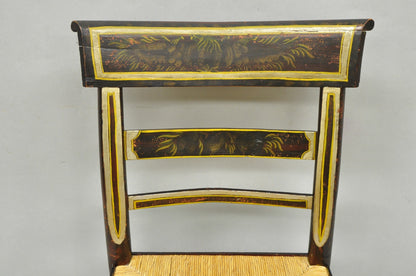 Antique Colonial Red Hand Painted Harvest Hitchcock Rush Seat Side Chair