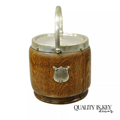 Antique H.C. & C. English Silver Plate and Oak Biscuit Barrel with Lid and Liner