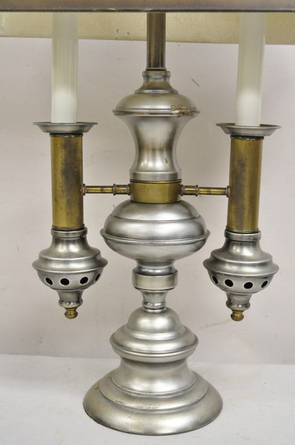 Vintage English Colonial Style Tole Metal Double Candle Student Desk Table Lamp