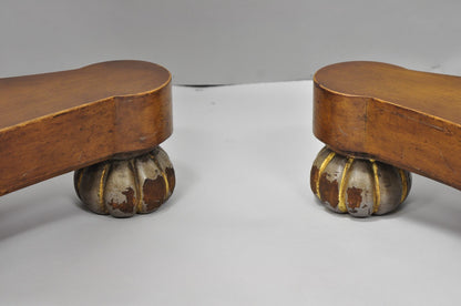 Vintage Italian Neoclassical Style Urn Pedestal Round Marble Side Tables - Pair
