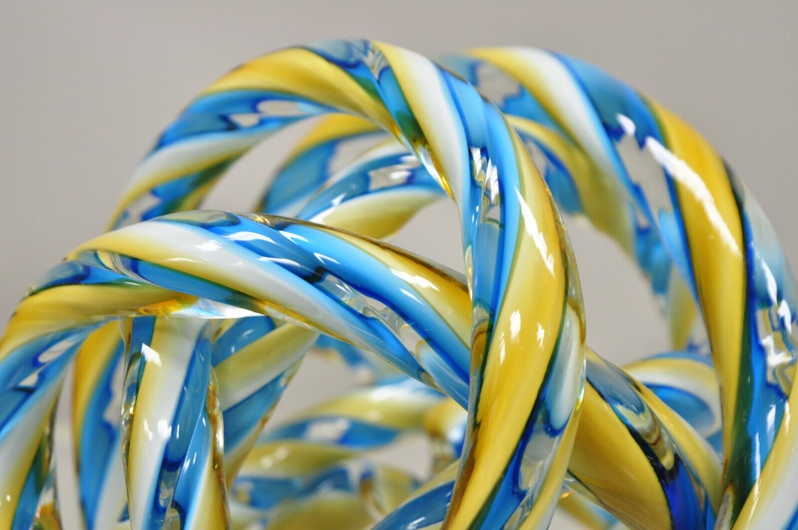 Murano Art Glass Swirl 8" Infinity Knot of Love Blue and Yellow