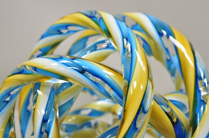 Murano Art Glass Swirl 8" Infinity Knot of Love Blue and Yellow
