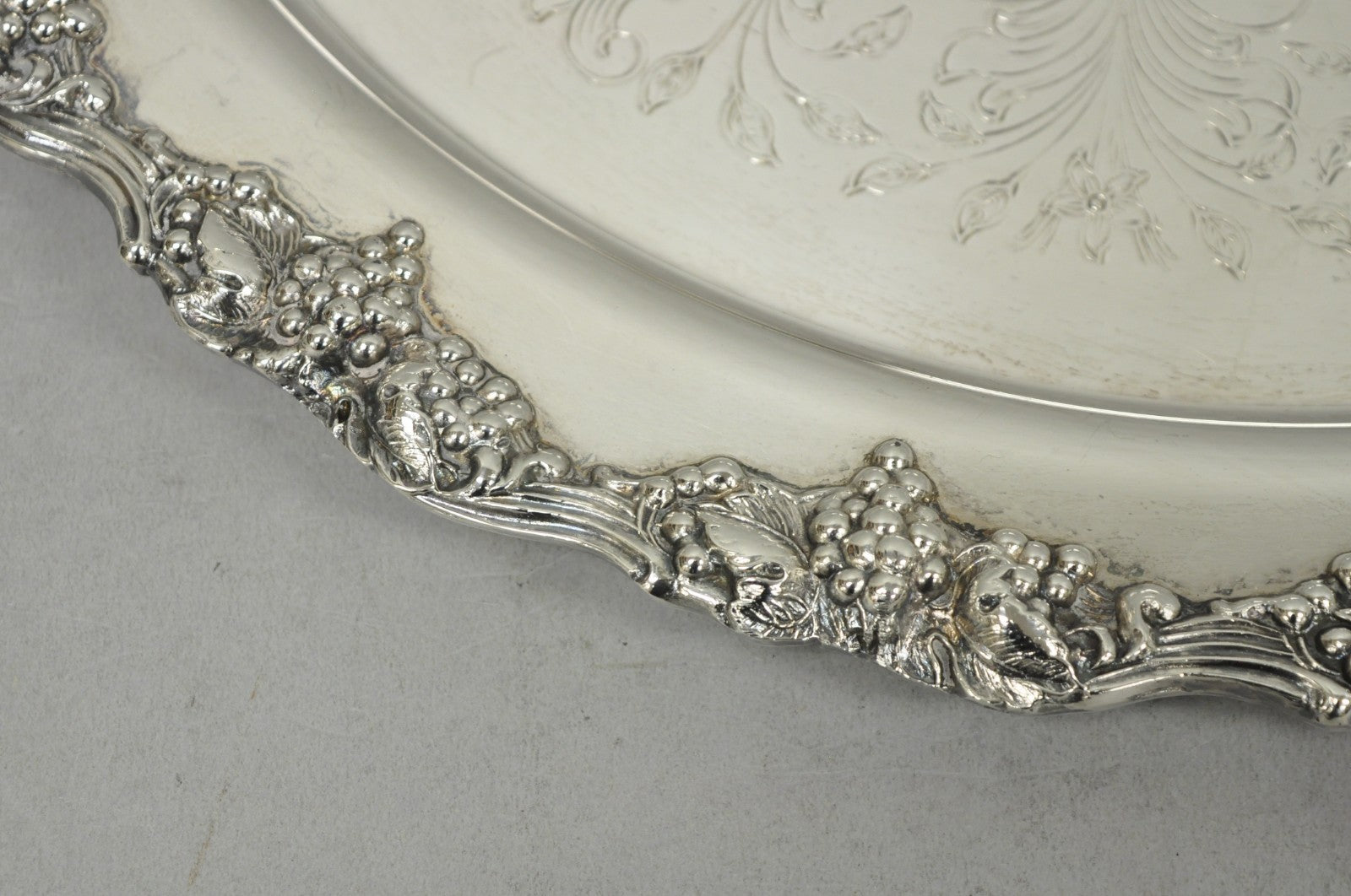 Vintage Victorian Silver Plated Grapevine Repousse 20" Round Serving Platter