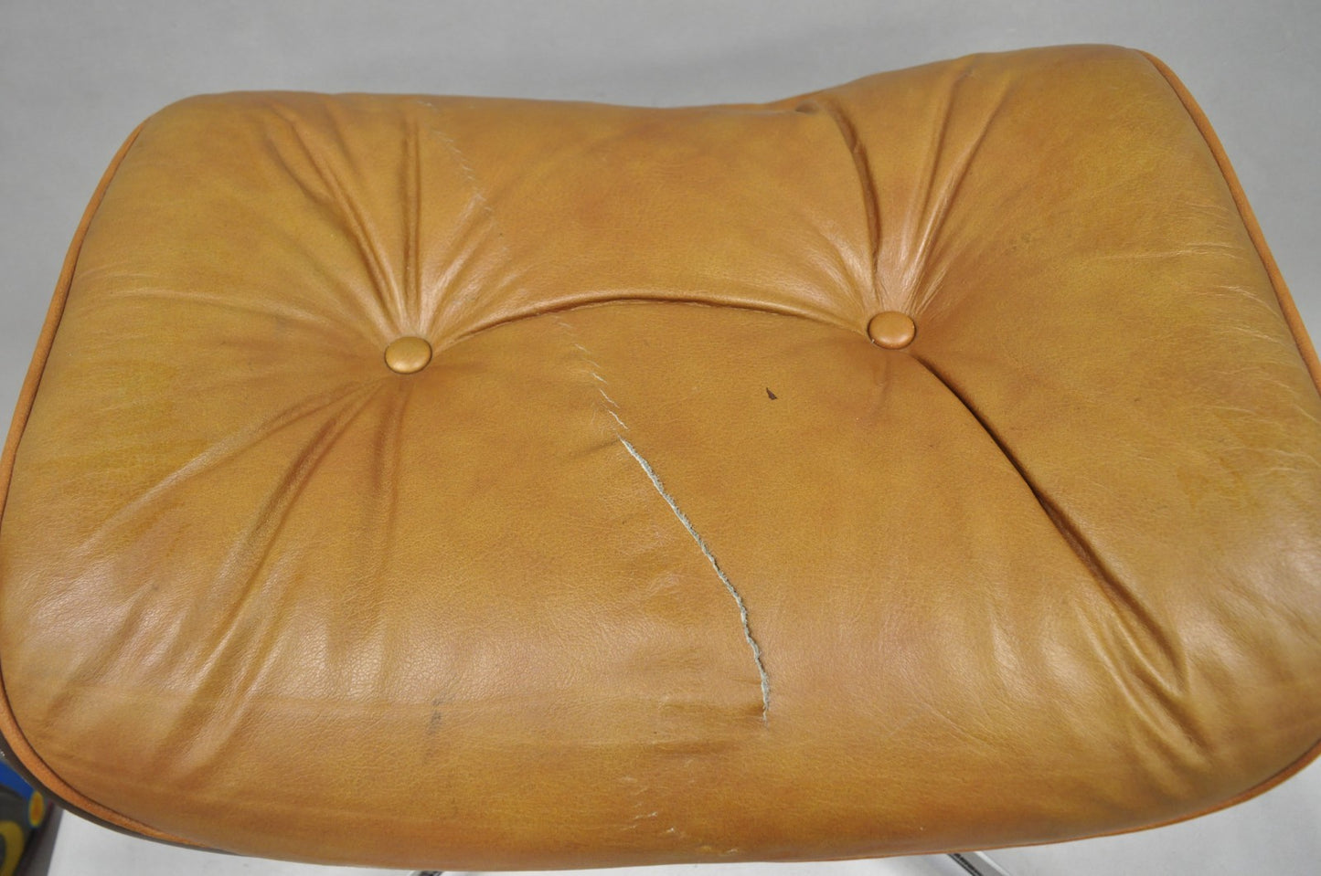 Vintage Selig Mid Century Modern Eames Style Chrome Walnut Footstool Ottoman