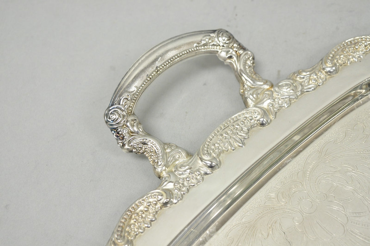 Vintage Oneida Victorian Silver Plated Etched Butlers Serving Platter Bar Tray