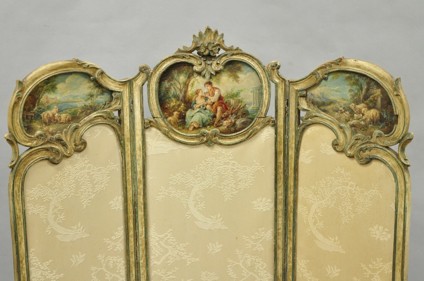 Antique French Louis XV Hand Painted Petite 3 Panel Folding Dressing Screen