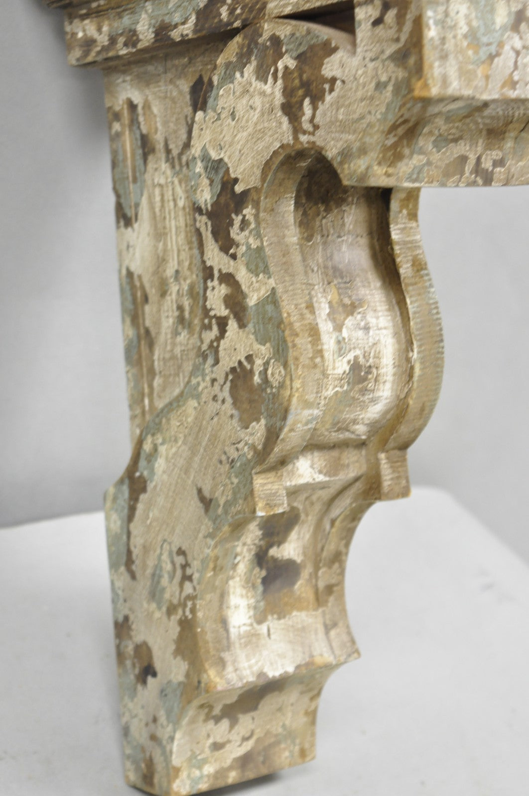 Victorian Carved Wood Blue & White Distress Painted Corbel Wall Bracket - a Pair