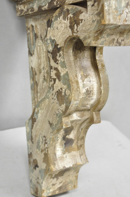 Victorian Carved Wood Blue & White Distress Painted Corbel Wall Bracket - a Pair