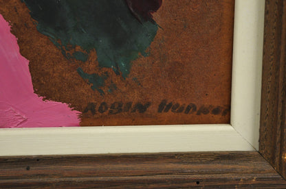 Vintage "Woman in Dress" Oil on Board Abstract Framed Painting, Signed