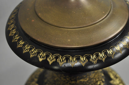 Vintage Syrian Anglo Indian Ornate Floral Etched Brass Tall Table Lamp