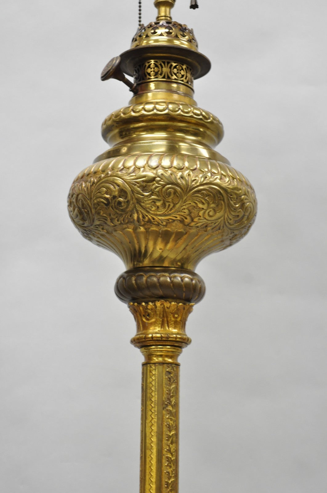 Victorian Bronze Griffin Figural Converted Oil Lamp Marble Side Table Floor Lamp