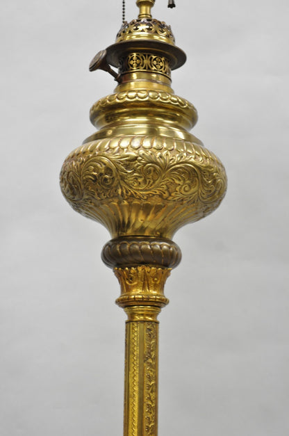 Victorian Bronze Griffin Figural Converted Oil Lamp Marble Side Table Floor Lamp