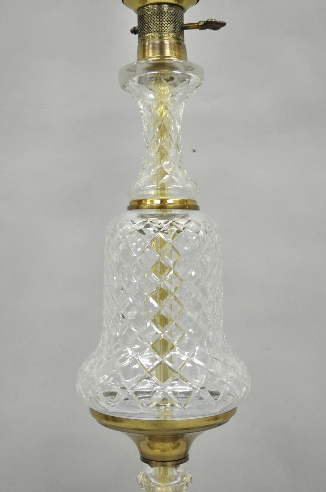 Vintage French Empire Style Crystal Glass Column Brass "Oil Lamp" Table Lamp