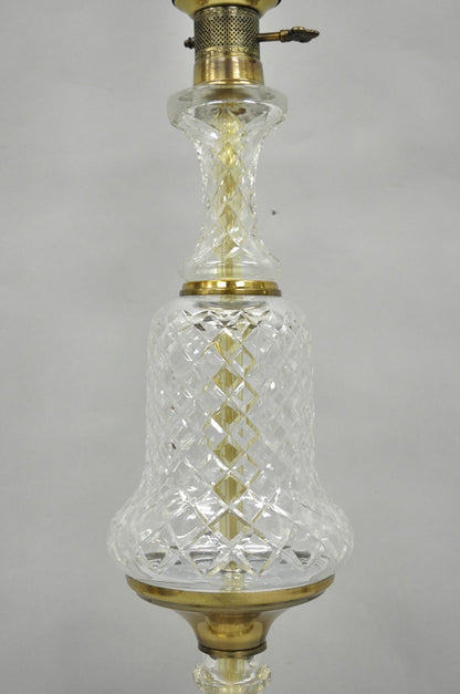 Vintage French Empire Style Crystal Glass Column Brass "Oil Lamp" Table Lamp