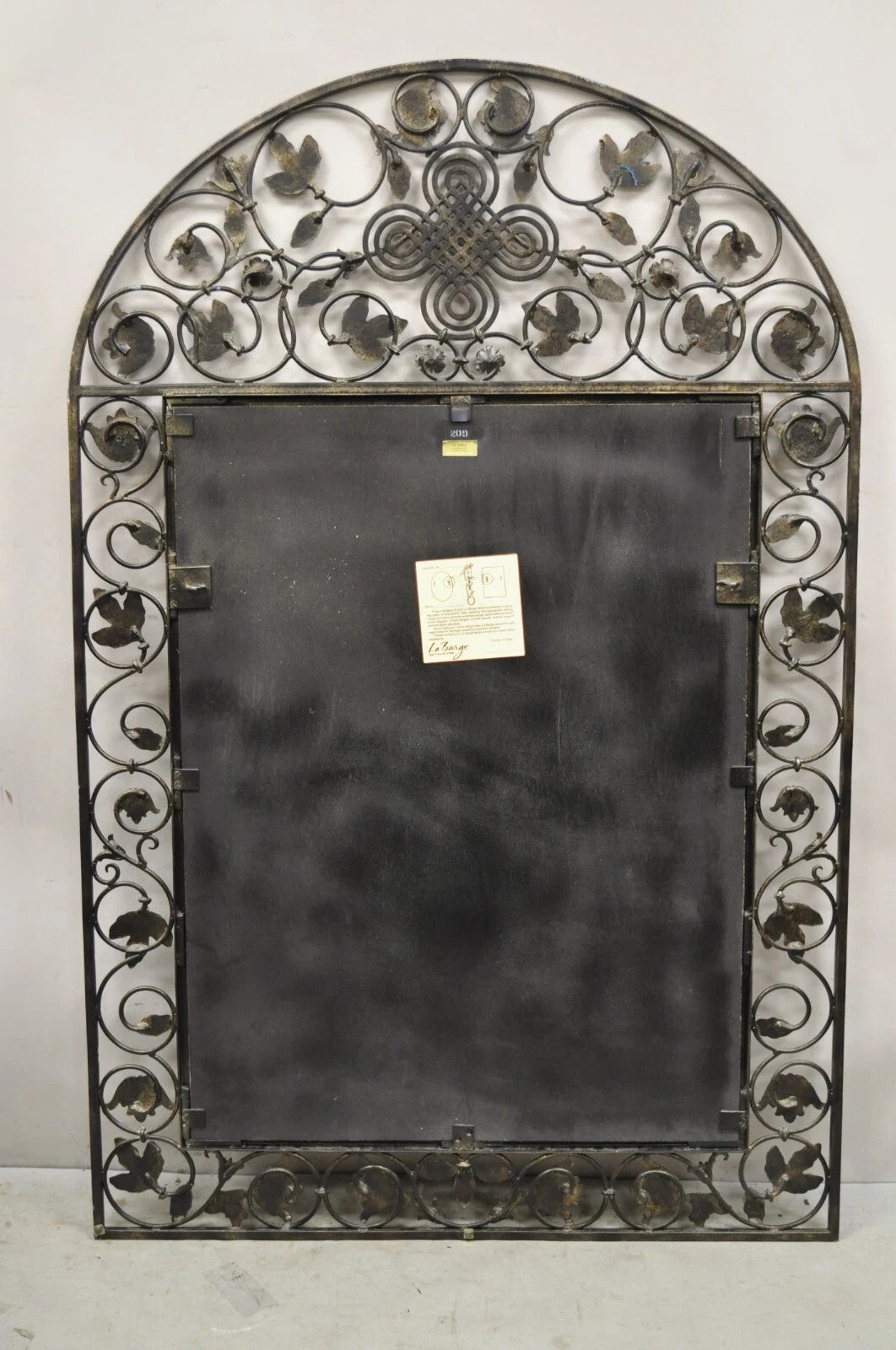 LaBarge Italian Mediterranean Wrought Iron Flower Leaf Scroll Arched Wall Mirror