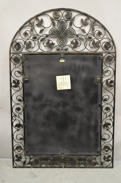 LaBarge Italian Mediterranean Wrought Iron Flower Leaf Scroll Arched Wall Mirror