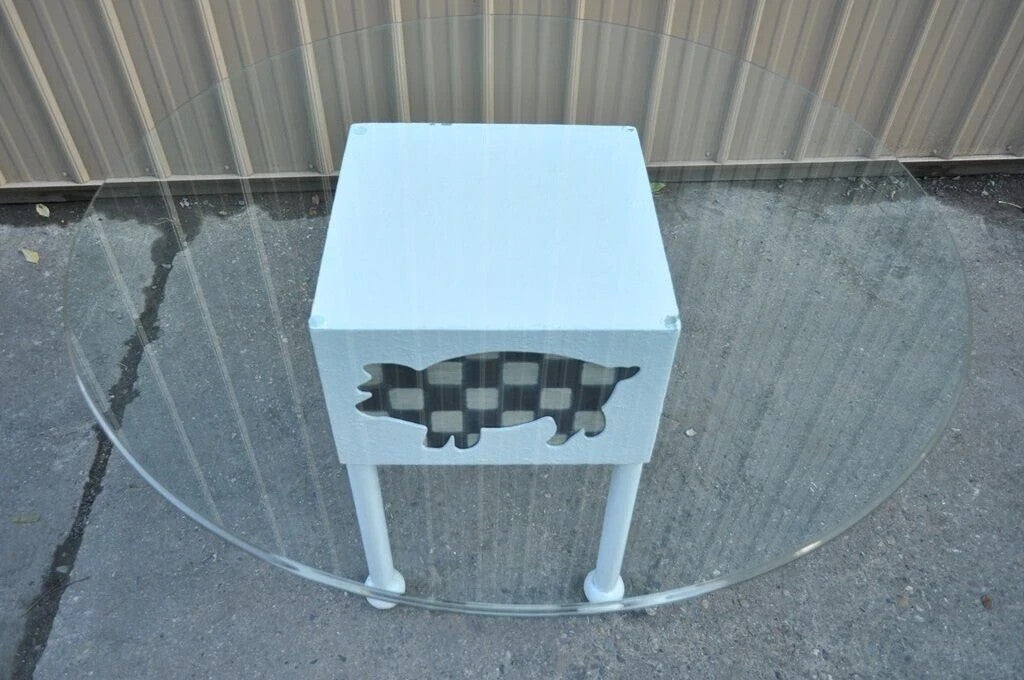 Farmhouse "Butcher" Cow & Pig Painted White & Black Metal & Glass Dining Table