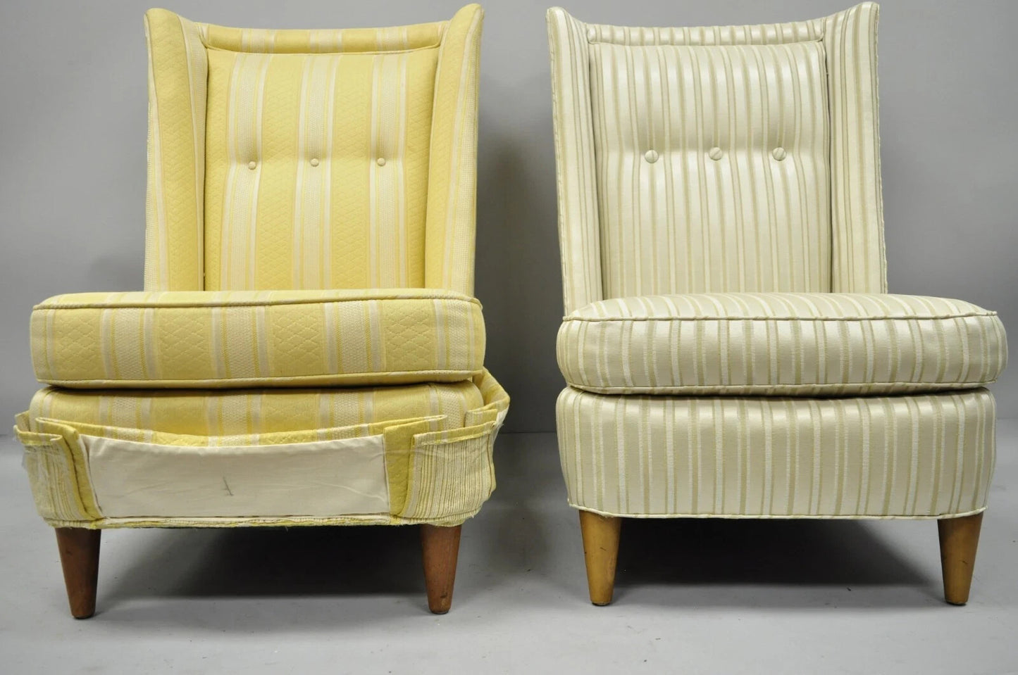 Paul Laszlo Mid Century Modern Upholstered Barrel Back Slipper Lounge Chair Pair