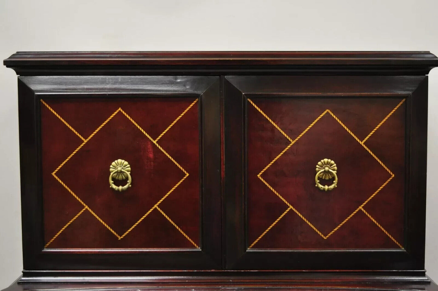 Vintage Hollywood Regency Mahogany Leather Door Tall Chest on Chest Dresser