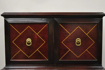 Vintage Hollywood Regency Mahogany Leather Door Tall Chest on Chest Dresser