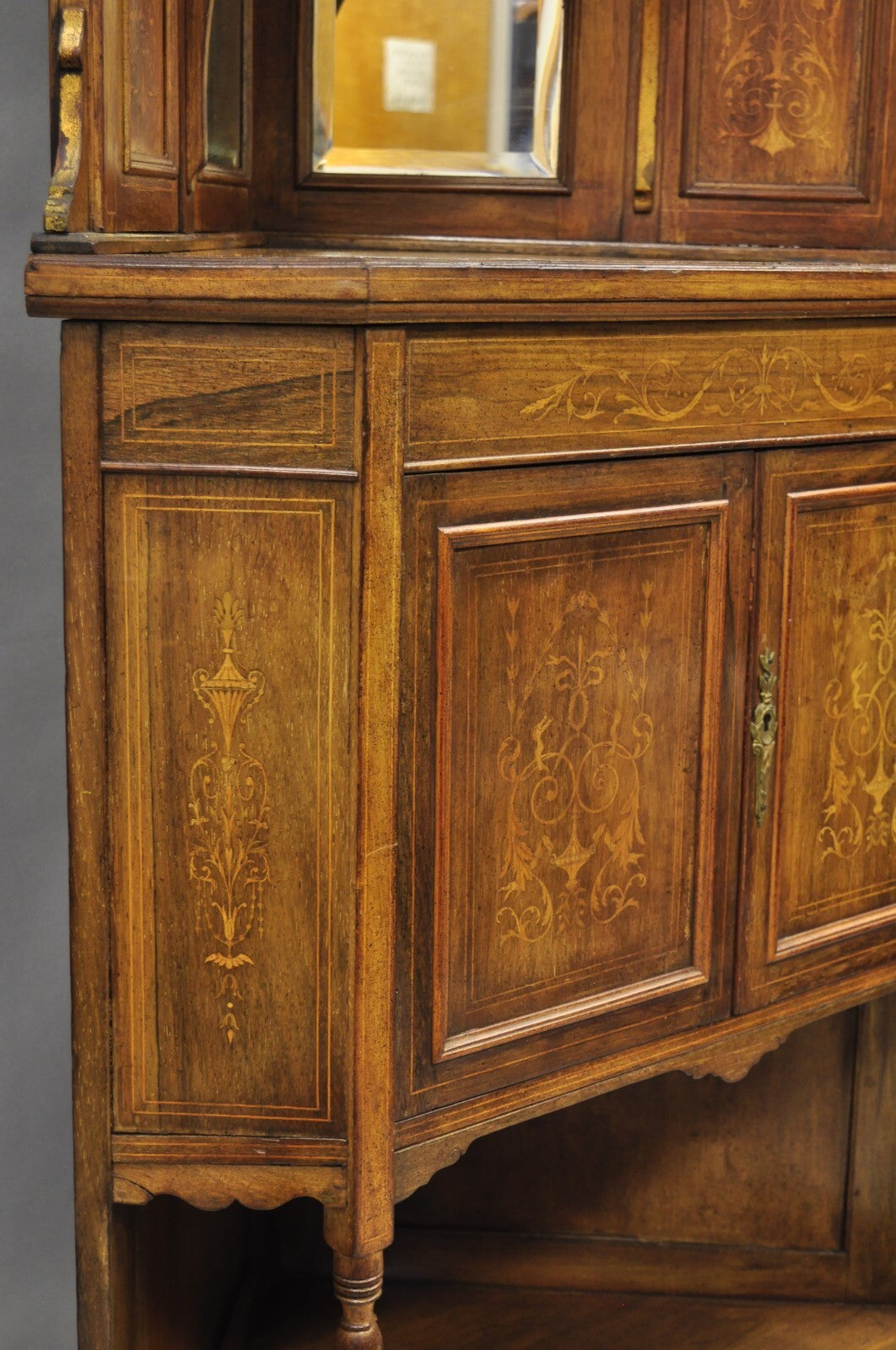 Antique French Victorian Inlaid Mahogany Corner China Cabinet Display Curio