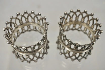Antique English Victorian Silver Plated Fretwork Crown Napkin Rings - a Pair