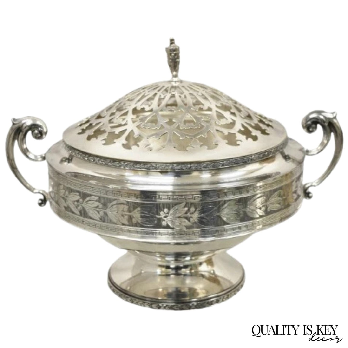 Antique Wallace Bros & Co. Victorian Silver Plated Reticulated Lid Butter Dish