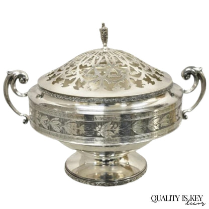 Antique Wallace Bros & Co. Victorian Silver Plated Reticulated Lid Butter Dish