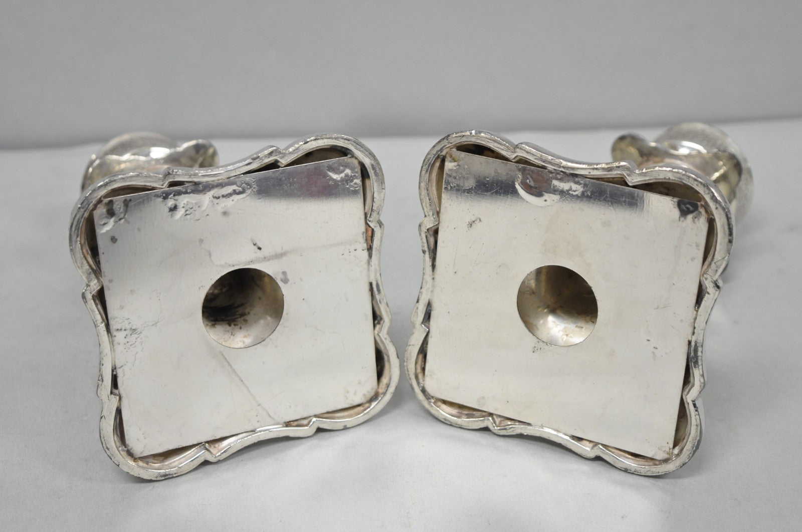 Antique Victorian Silver Plated Glass Hurricane Lamp Shade Candlestick - Pair