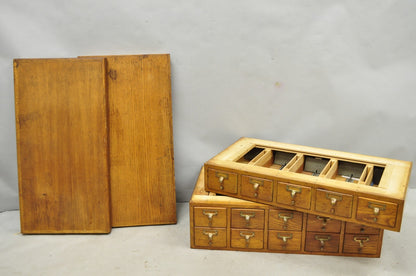Antique Arts & Crafts Library 15 Drawer Mission Oak Stacking Card File Cabinet
