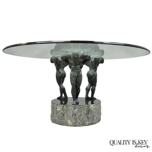Maitland Smith Neoclassical Bronze Figural Greco Roman Pedestal Dining Table