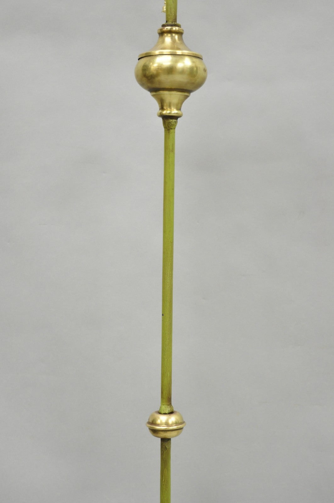 Antique Spanish Renaissance Gothic Green Iron & Brass Tripod Pole Floor Lamp