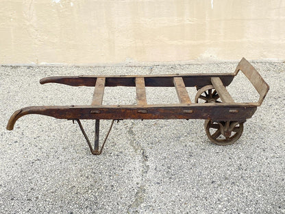Antique Industrial Vintage Oak Wood and Steel Metal Factory Hand Truck