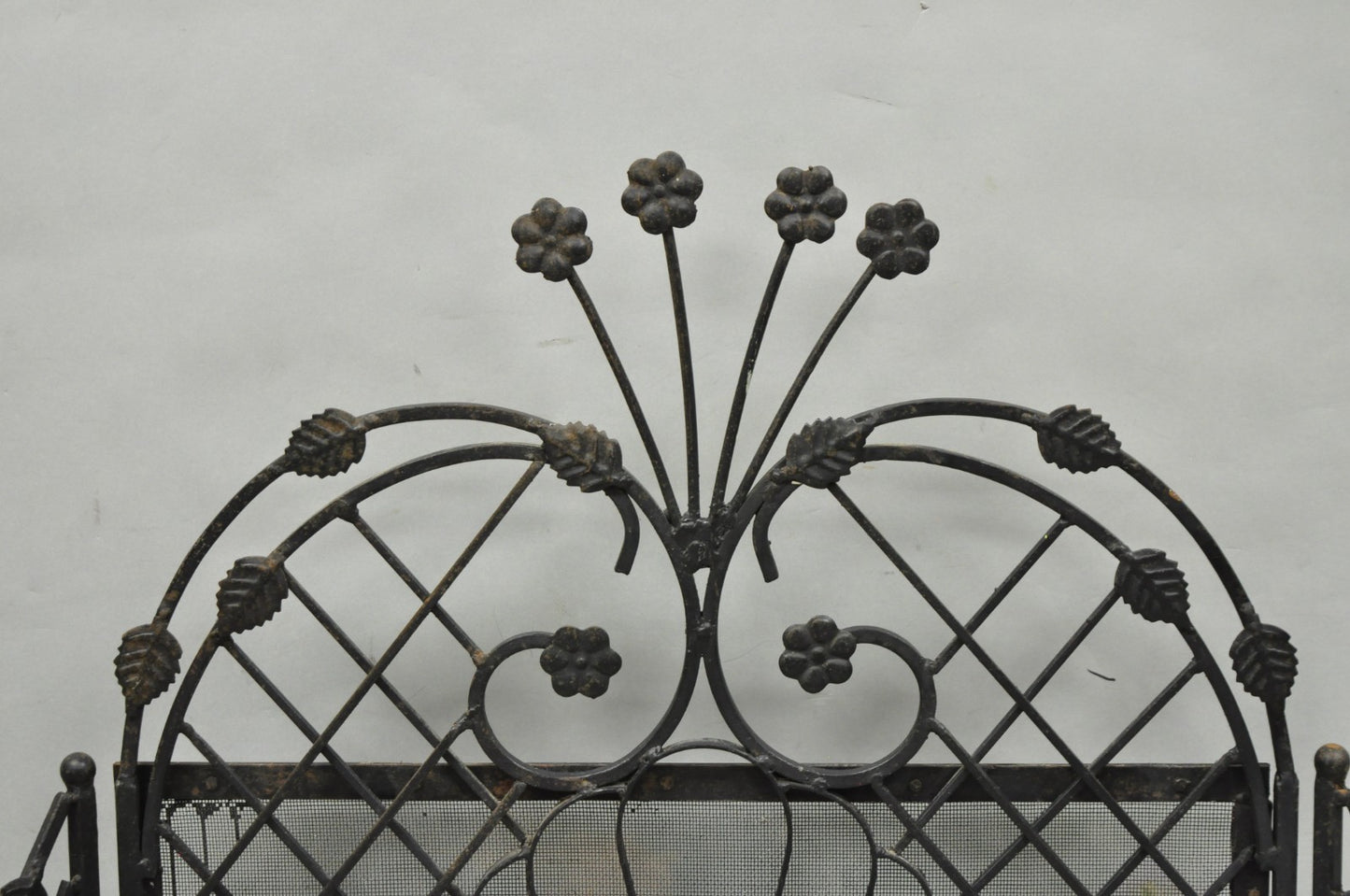 Antique Gothic Arts & Crafts Wrought Iron Scrolling Folding Fireplace Screen