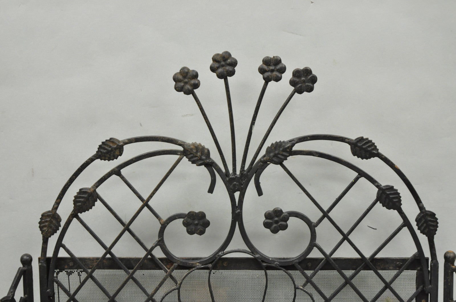 Antique Gothic Arts & Crafts Wrought Iron Scrolling Folding Fireplace Screen