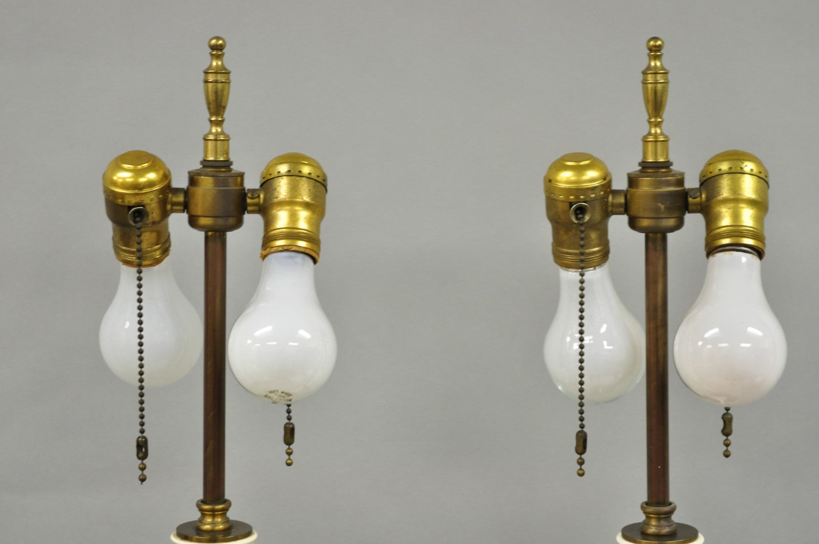 Vintage MCM Tommi Parzinger Style Tall White Frosted Glass Table Lamps - a Pair